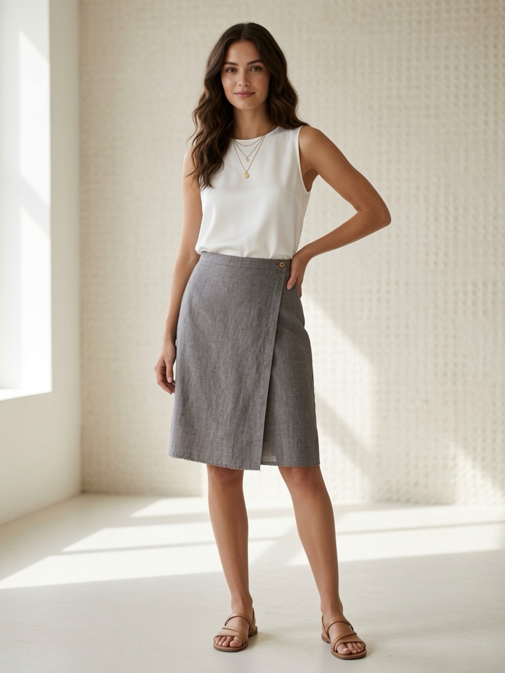 Eileen Fisher Linen Wrap Skirt M 6-8